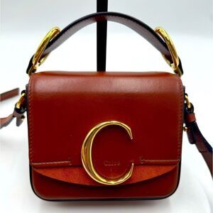 Auth Chloe Polished Sepia Brown Leather Suede Mini Chloe C Handbag Preloved Ex++